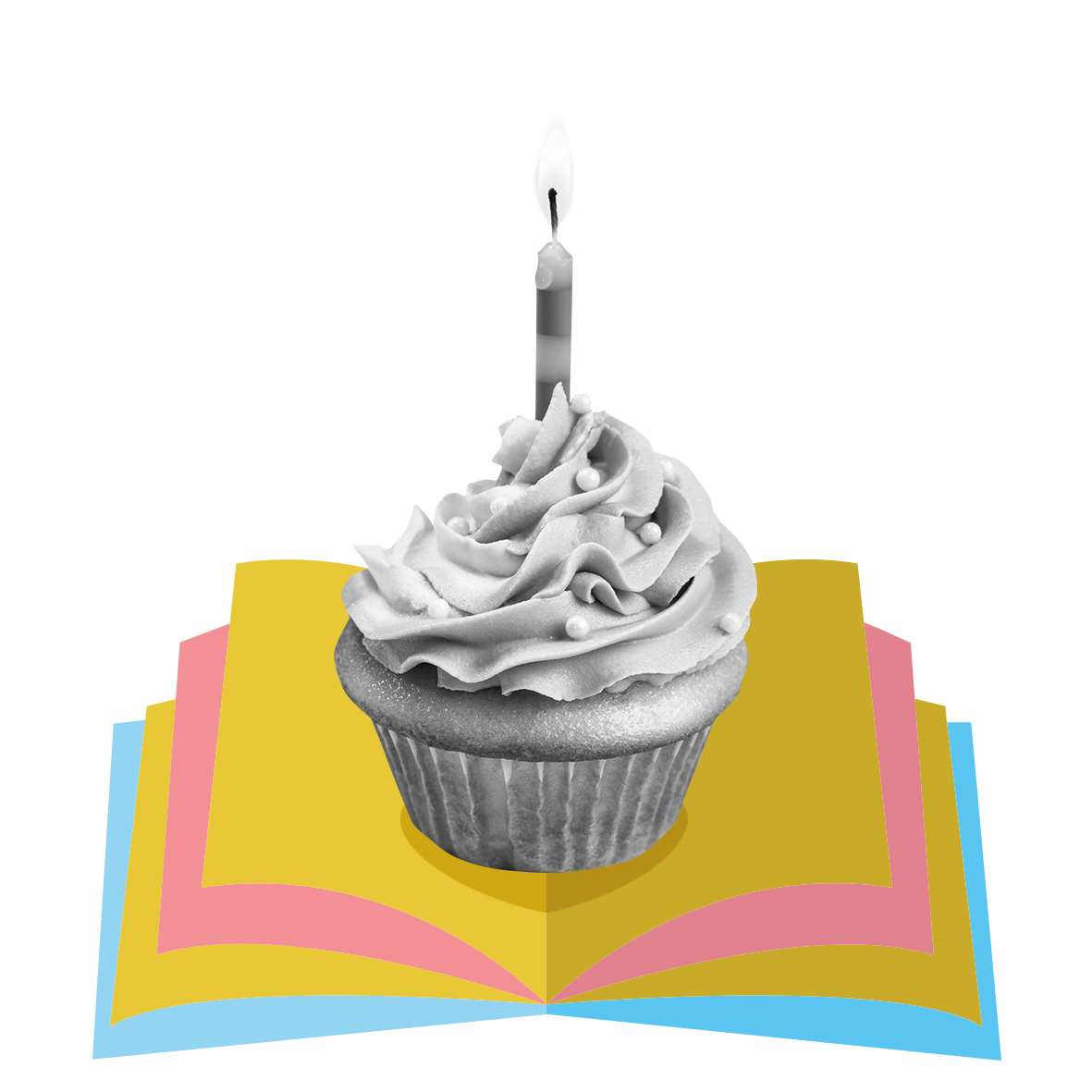 Birthday cake upon an open book