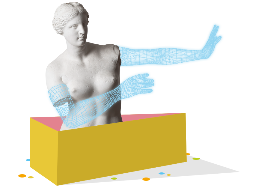 Plaster cast of the Venus de Milo with digitally modelized arms