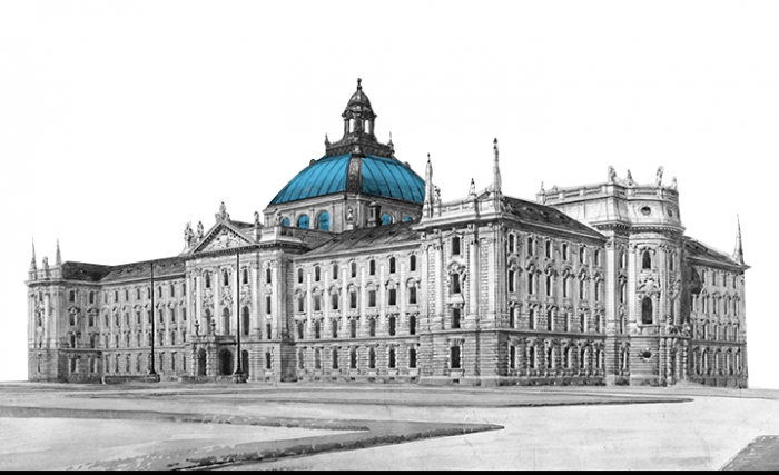 Drawing of courthouse with self-supporting glass and iron dome