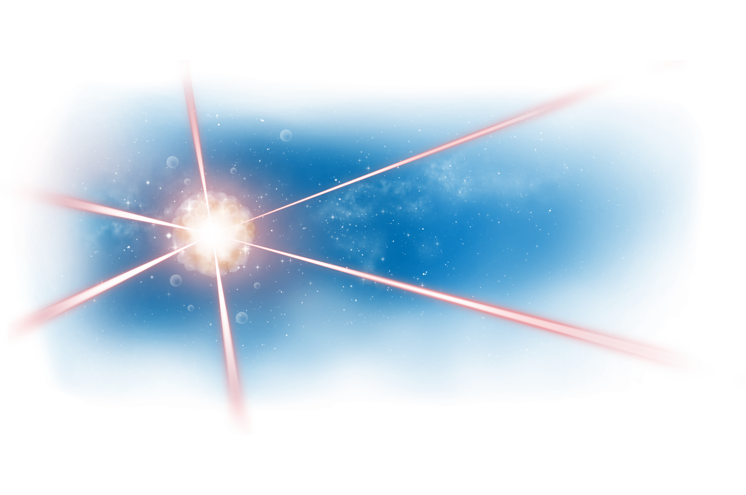 Artist's impression of an atom cloud at the crossing of laser beams created in outer space